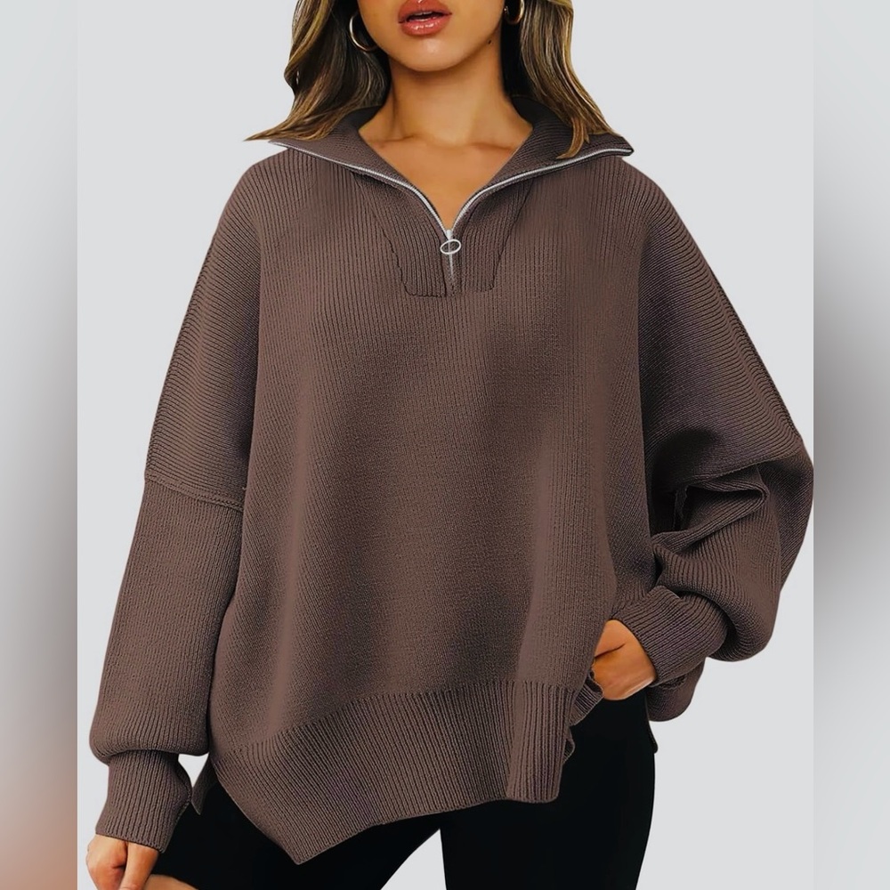 Women’s Zip-Front Oversized Brown Sweater